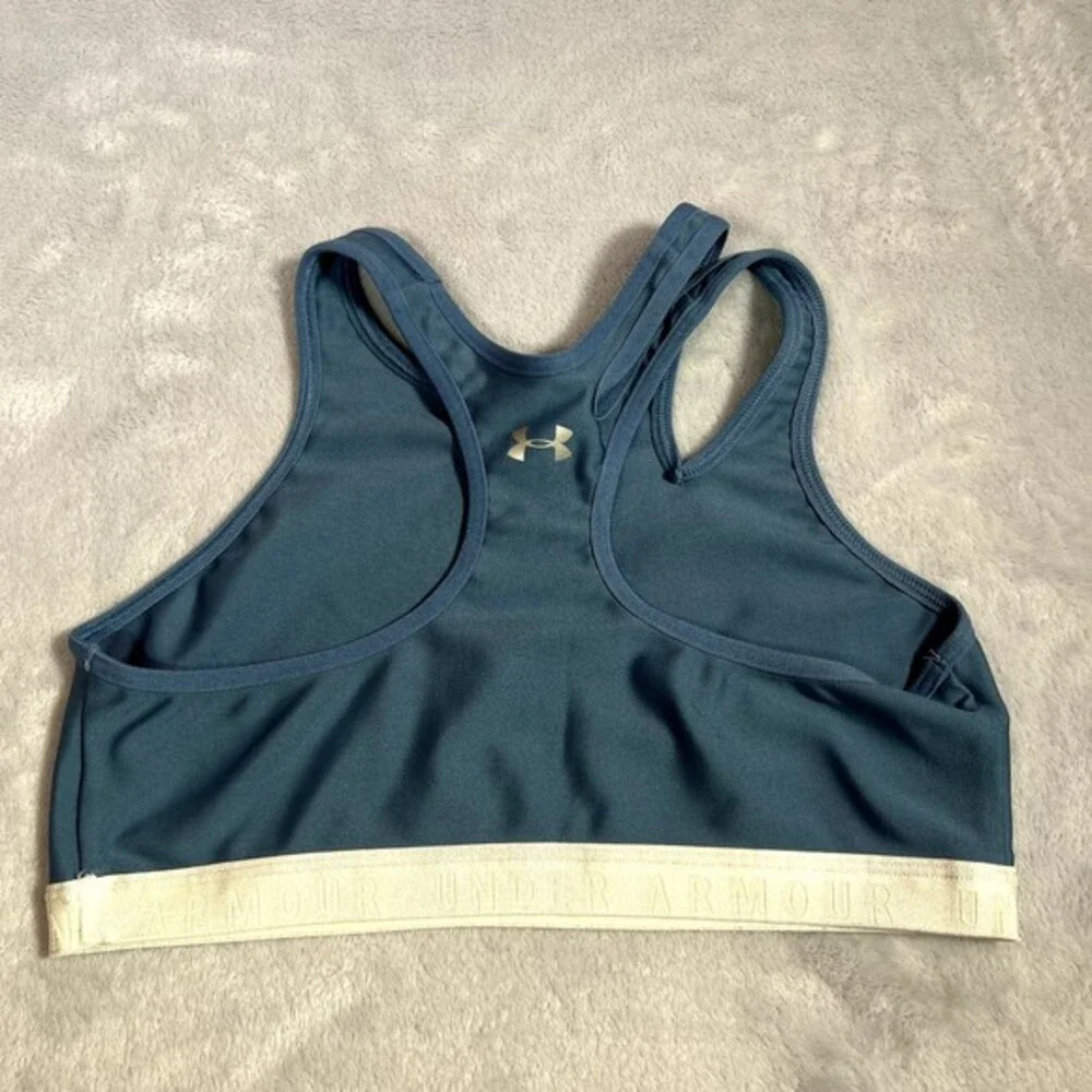 Under Armour Sports Bra‎ Womens M Blue High Neck Cutout Racerback Athletic Gym